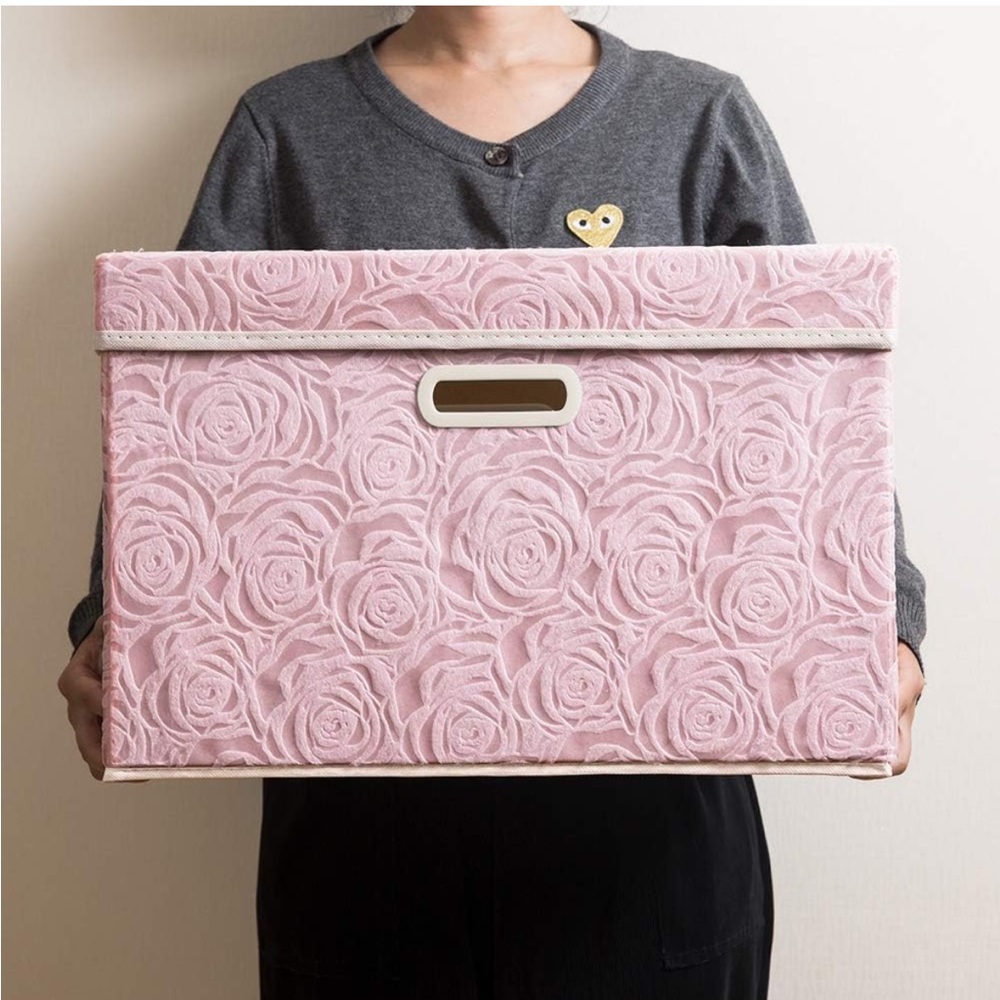 NWT PRANDOM Pink Floral Collapsible Storage Bin with Lid [1-Pack] Size: Large - Picture 4 of 8